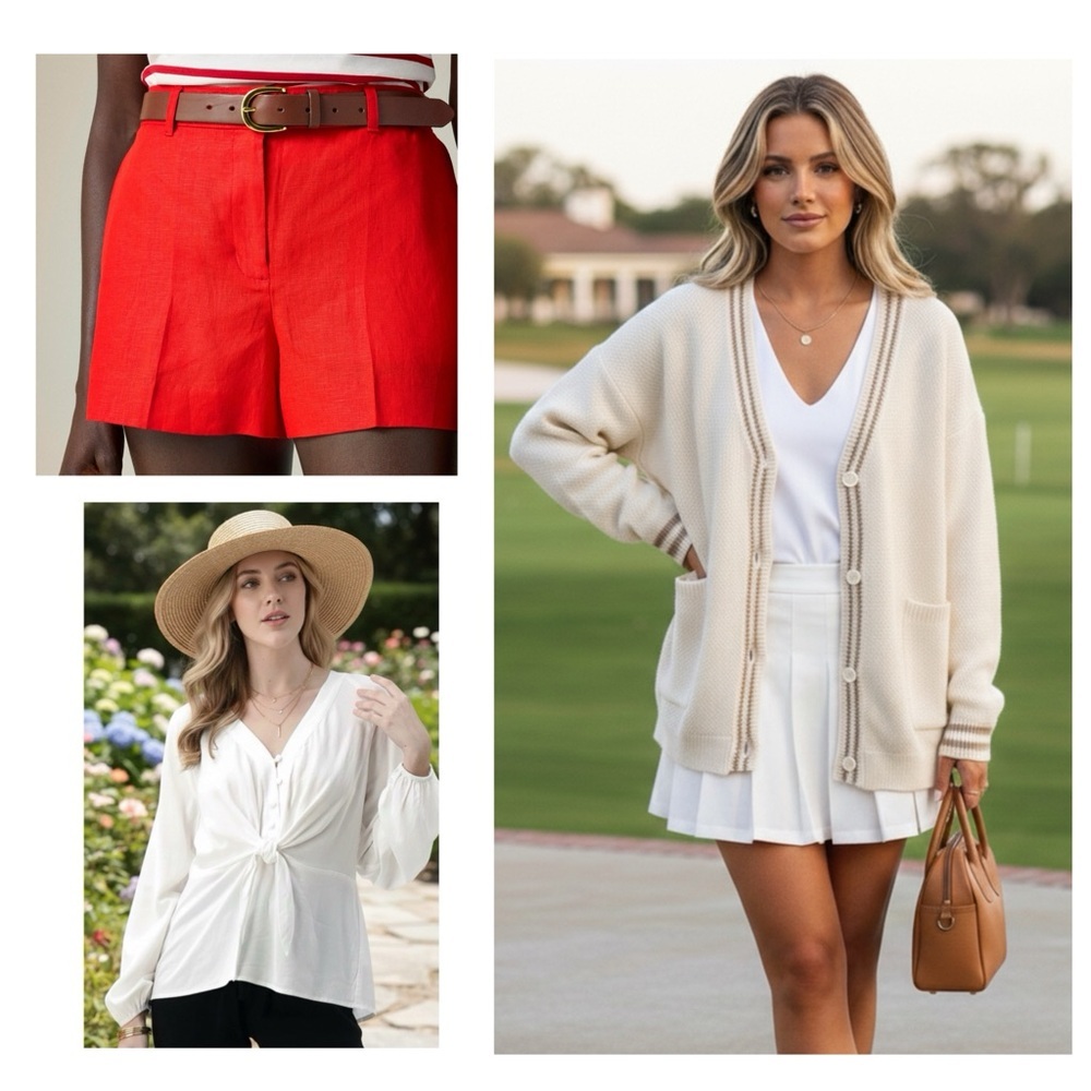 The Hamptons Capsule Set J Crew Linen Shorts Preppy Oversized Cardigan Top 3Pc L